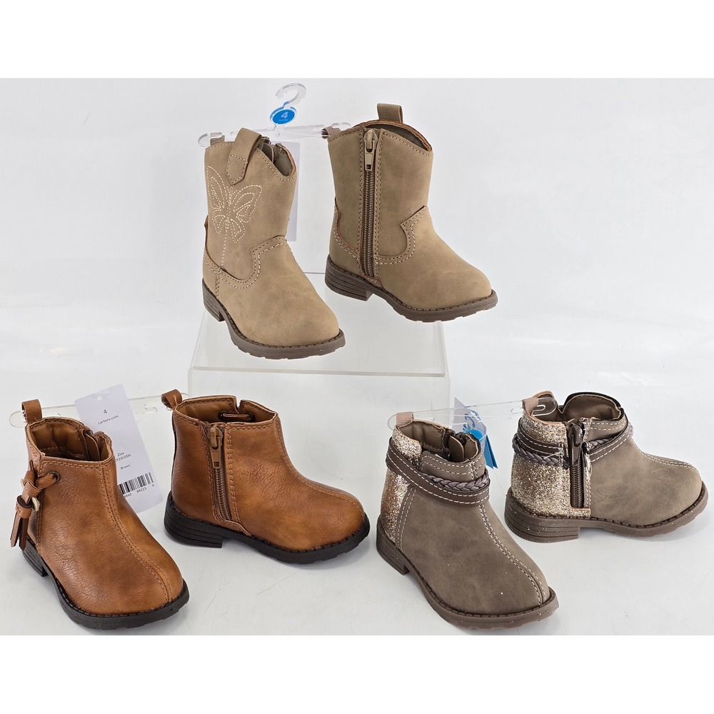 Carter's Ankle Boots Toddler Girls Size 4 Khaki Brown Taupe Variety Pack - NEW